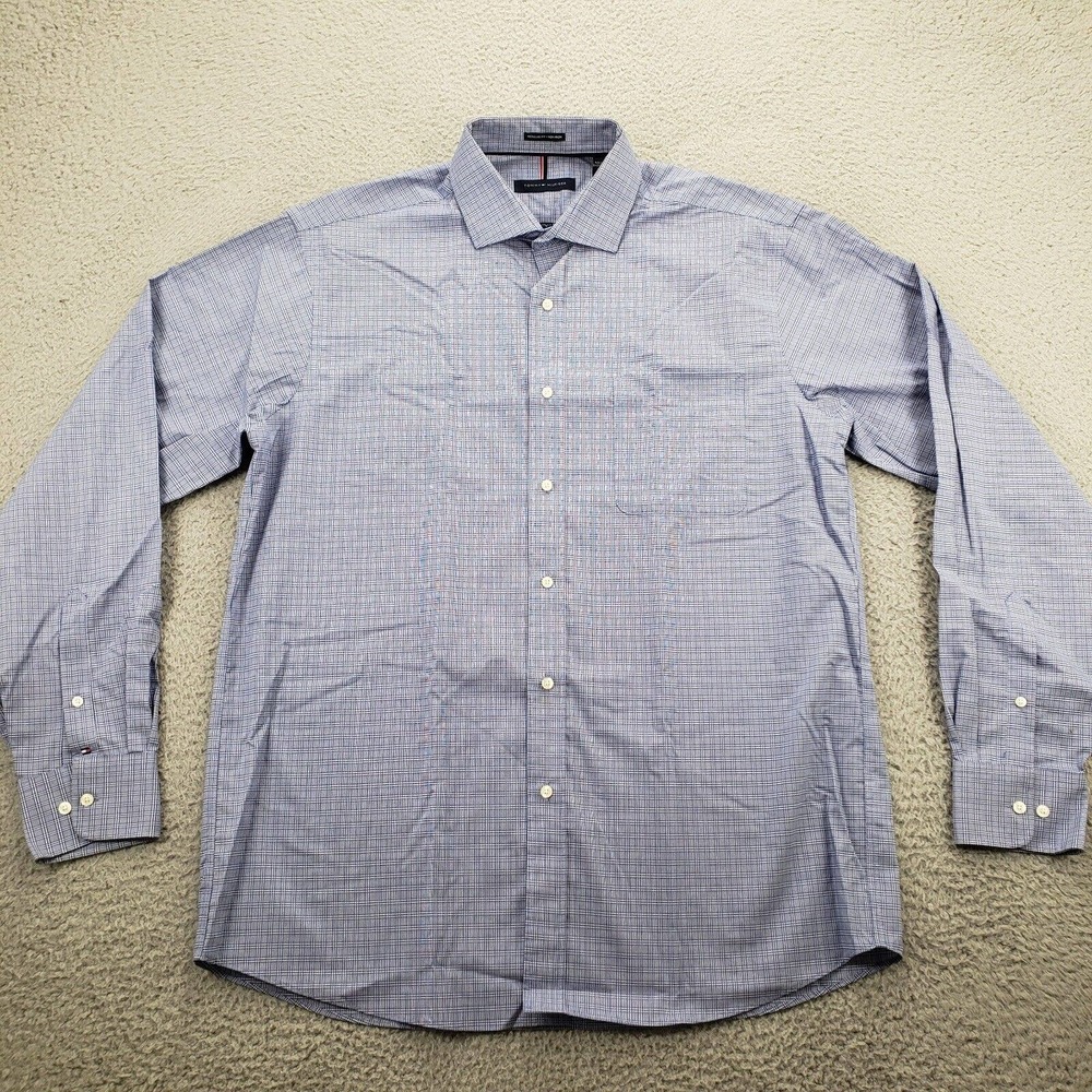 Tommy Hilfiger Shirt Mens 16 16.5 36 37 Large Blue Long Sleeve Button Up